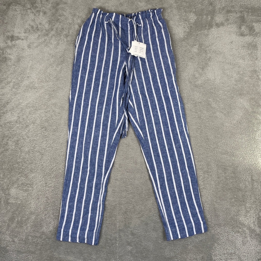 Beachlunchlounge Giavanna Pants Womens XS Blue Striped Linen Cotton